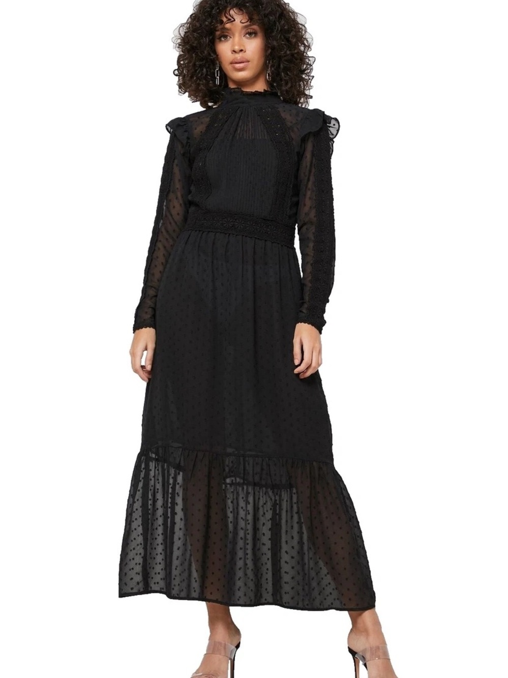 Topshop Black Sheer Dot Maxi Dress